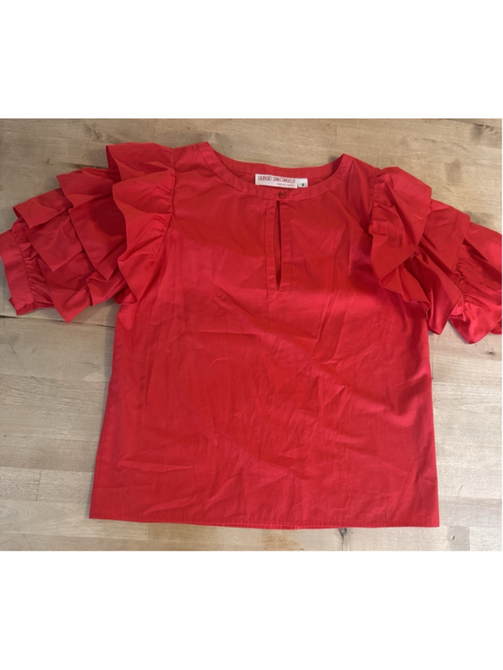 georgio sant angelo Vintage Red Ruffle Sleeve Women’s holiday Blouse Top Size 6